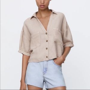 Zara Copped Line Shirt Sand Medium